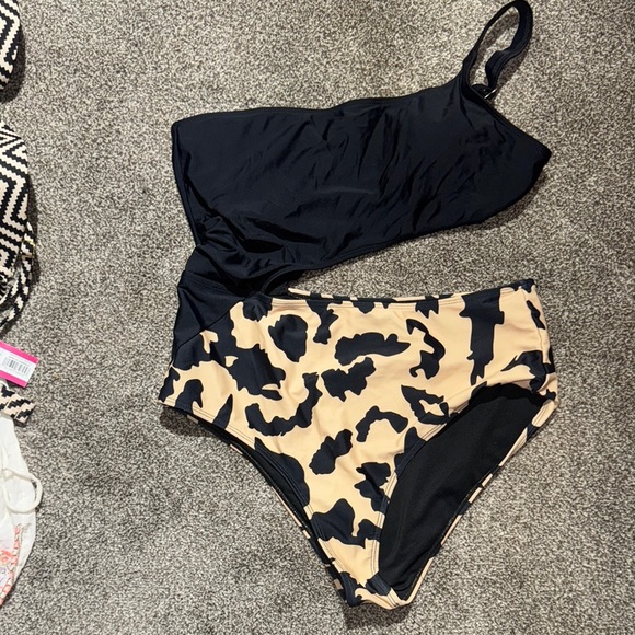 Pink Lily Other - Pink Lily One-Shoulder Black and Tan Bikini